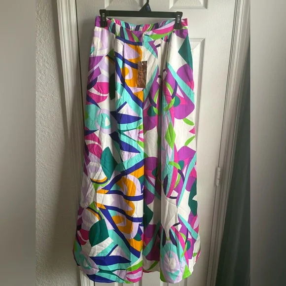 Colorful Abstract Print Wide-Leg Pants Set- Multicolor Size Small - Picture 3 of 3
